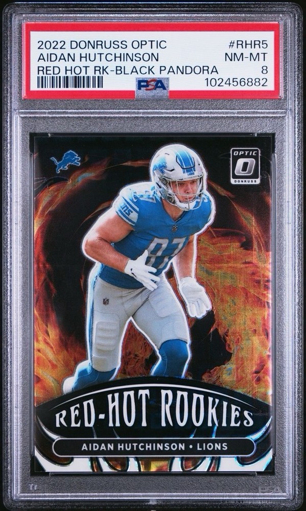 2022 Panini Optic Aidan Hutchinson Black Pandora #23/25 PSA 8 Rookie Card