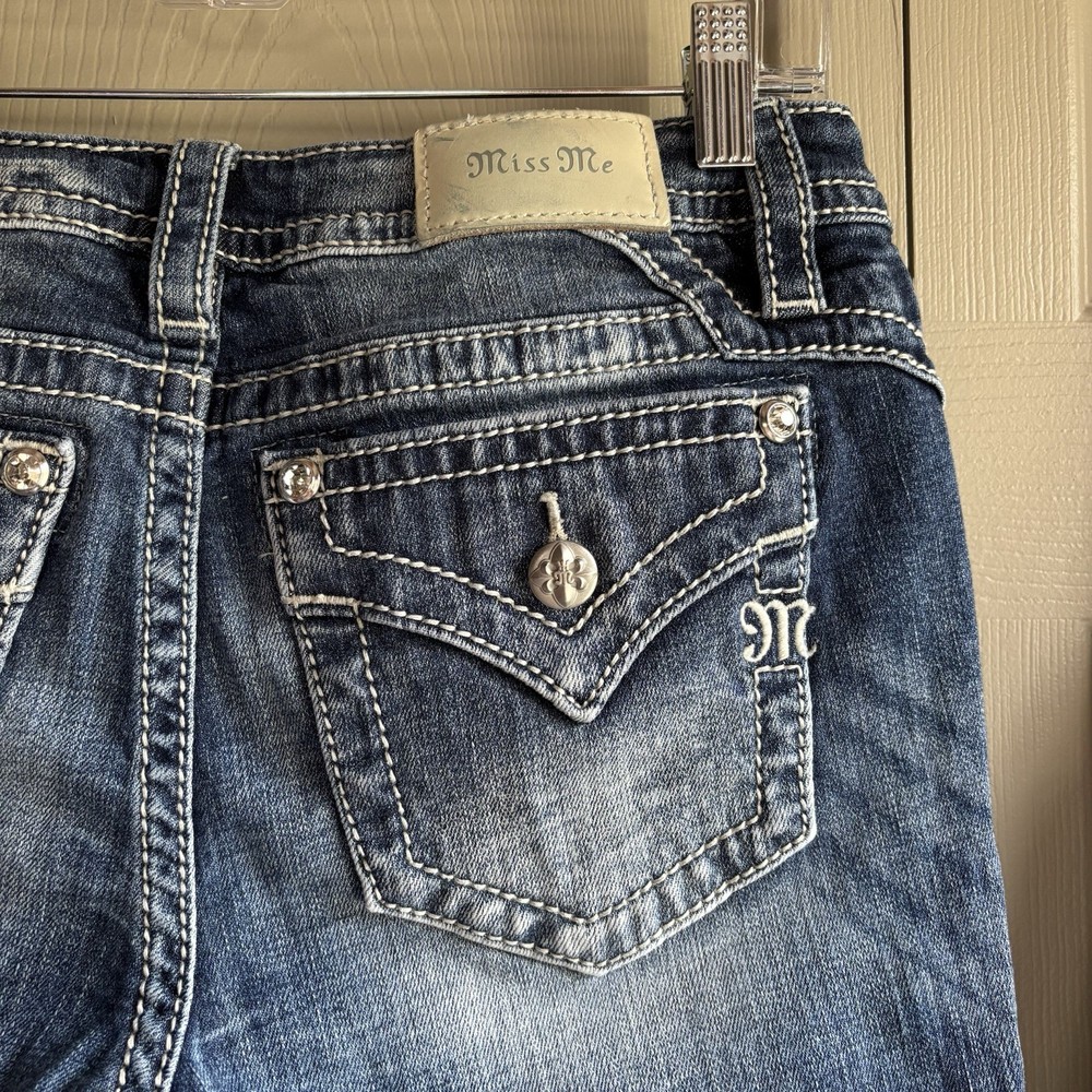 MISS ME Y2K low-rise bootcut jeans medium wash contrast stitching womens size 28