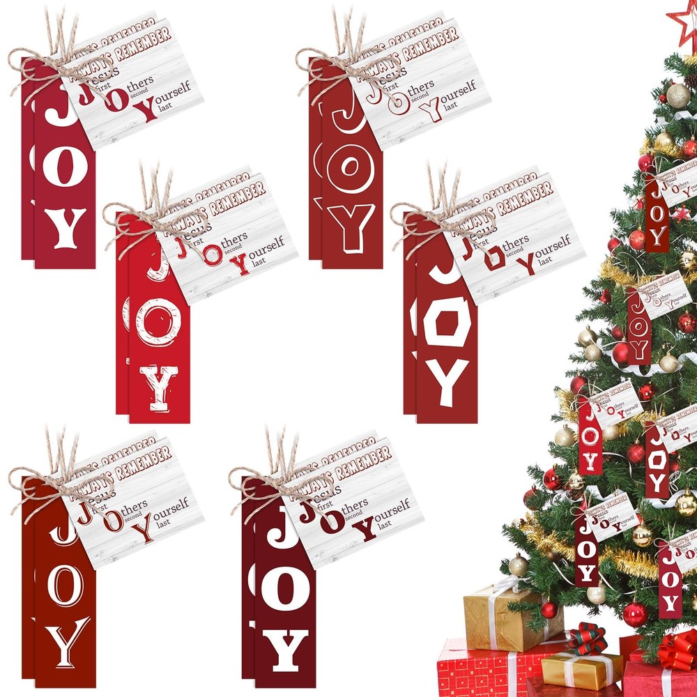 30 Sets Joy Christmas Wood Hanging Ornaments Rustic Joy Wooden Tags with Card...