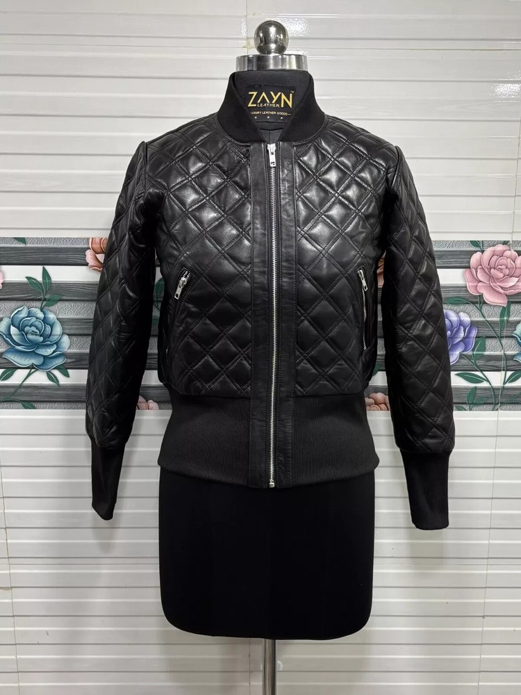 Women's Real Leather Biker Black Lambskin Cropped Jacket With Pockets S Sizes