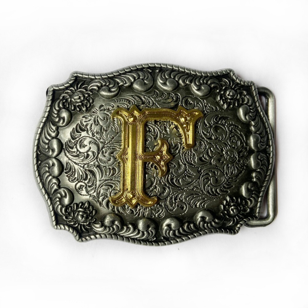 Western Belt Buckle for Men Cowboy Rodeo Vintage Style Wear Alphabet Letter F