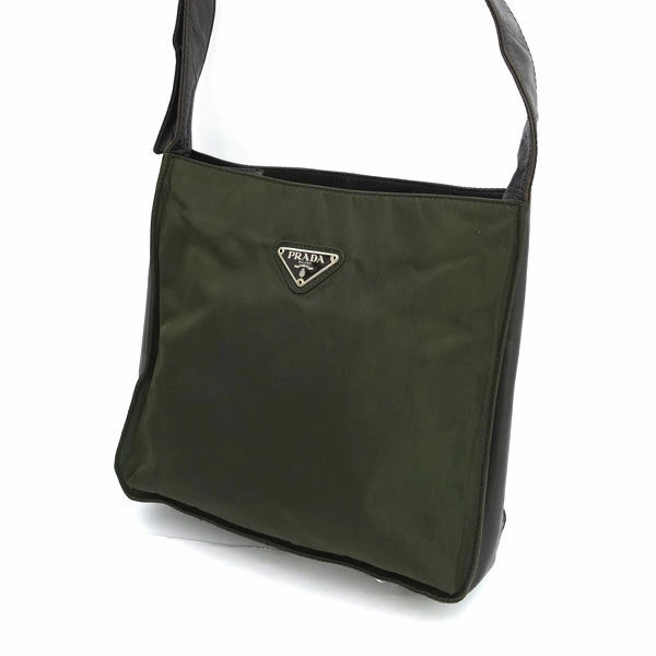 RARE PRADA Green Nylon Leather One Shoulder Bag Brand Use