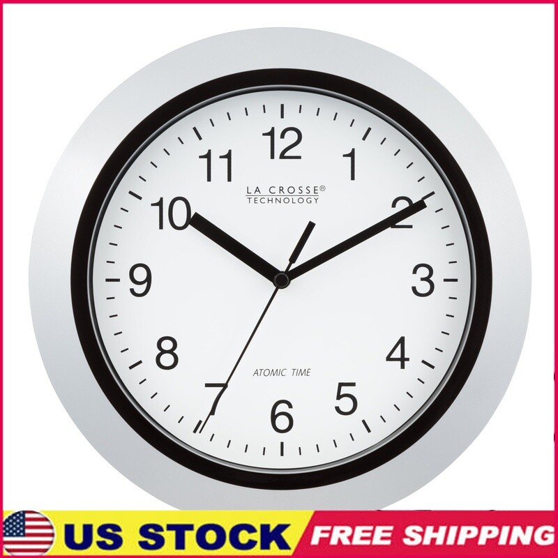 10 Inch Atomic Analog Wall Clock with Self-Setting Time & 4 Time Zones