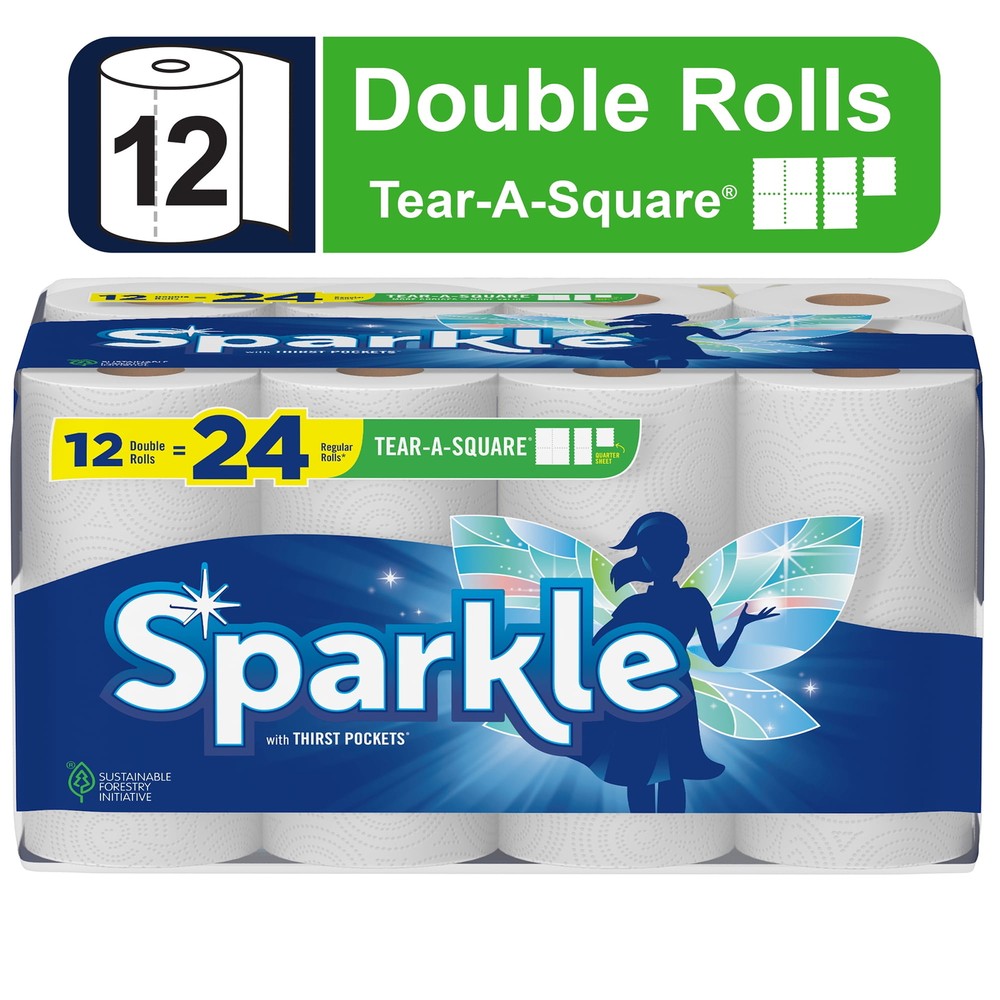 Sparkle Tear-a-Square Paper Towels 12 Double Rolls