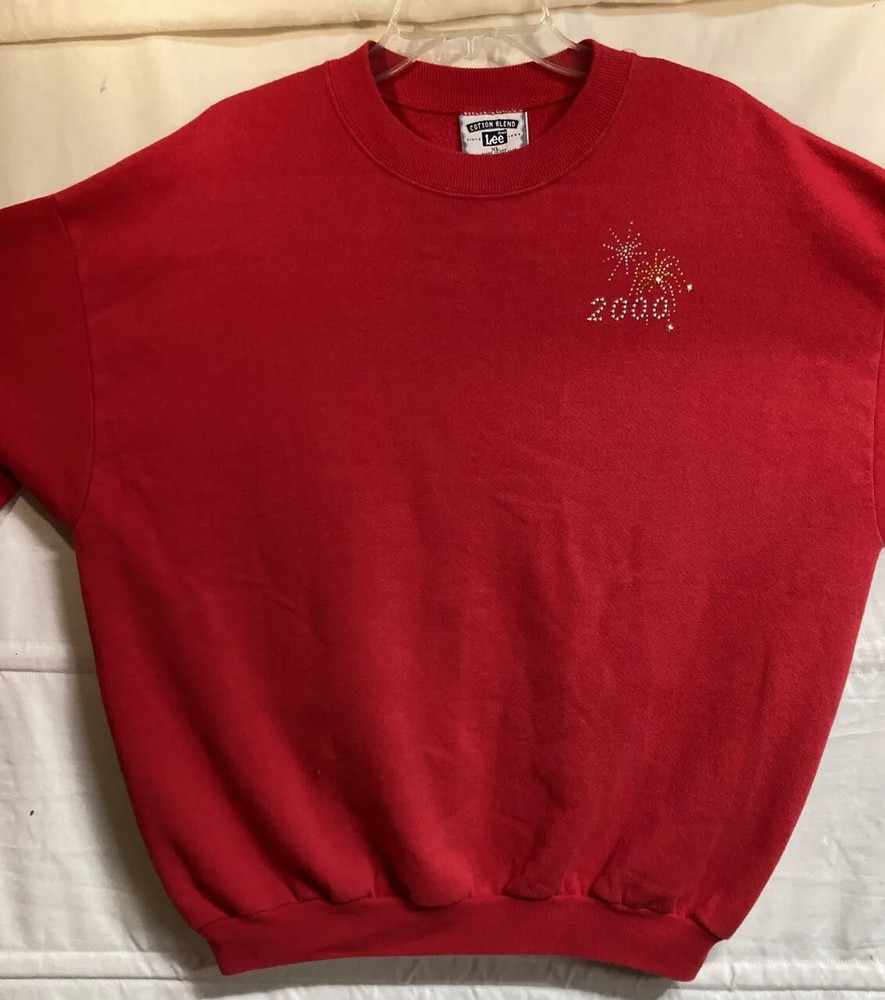 Vintage Y2K Red Embroidered Sparkly Lee Crewneck Sweatshirt Size XL-image