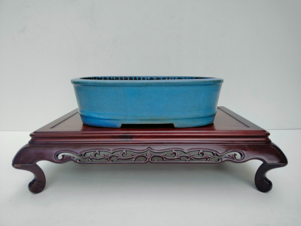Bonsai Pot Tokoname AIba Koyo Blue Glazed Deep Width: 36.7 cm (14.45 inches)