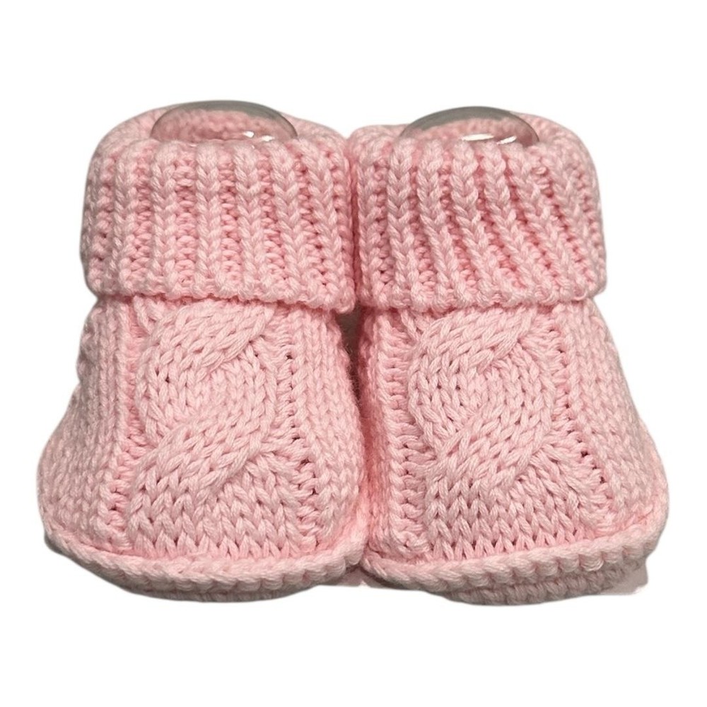 Joe Fresh Slipper Booties Girls Size 0-3 Months Pink Knit Cable Soft Sole Baby
