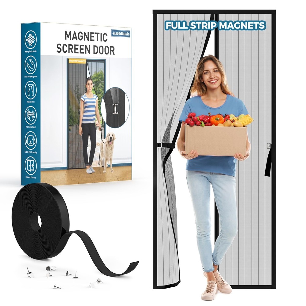 Magnetic Screen Door with Full Strip Magnets Fits 36 x 80 Inch Doors Mesh Curtain for Easy Entry