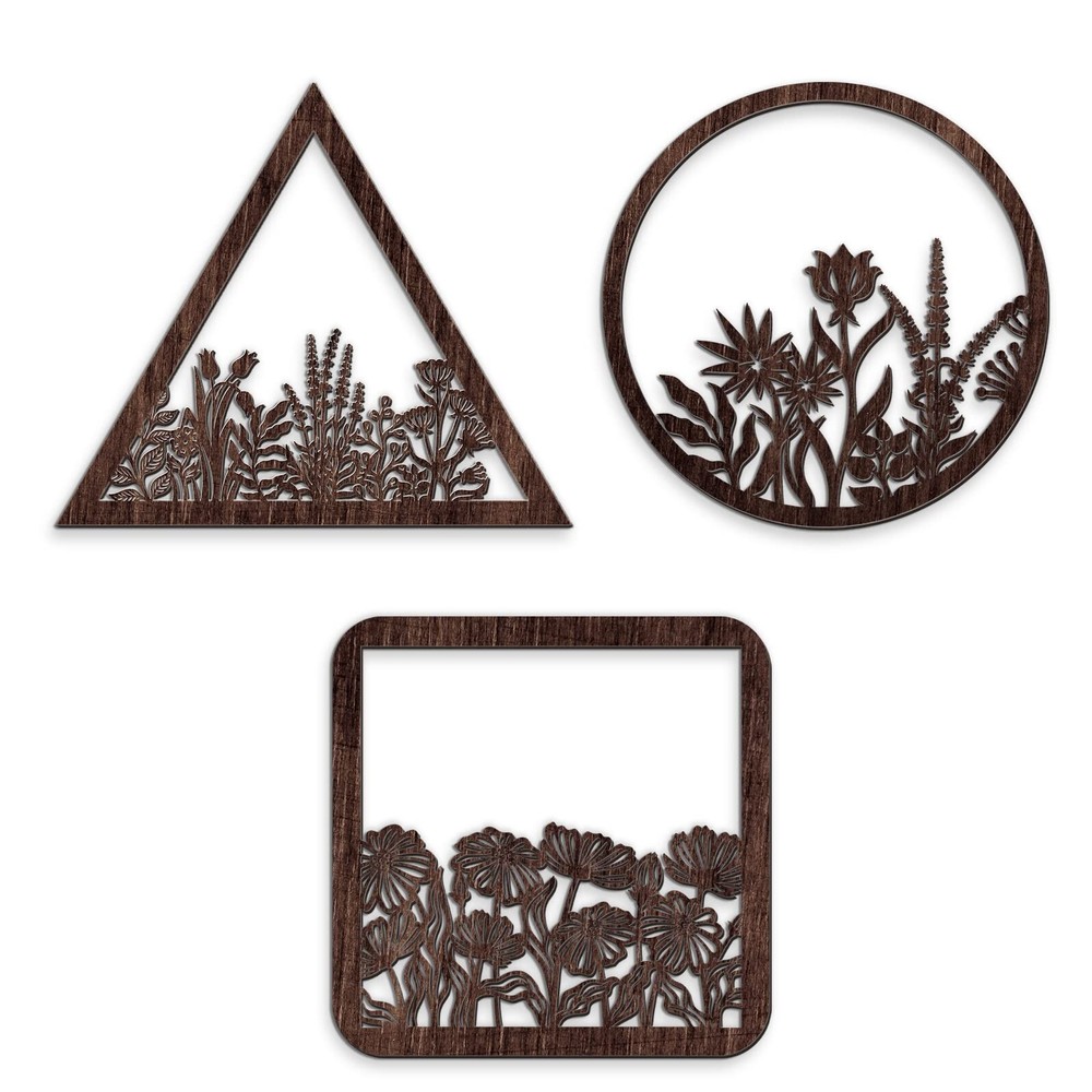 Blulu 3 Pieces Wall Art Wood Wall Pediments Sacred Boho Flower Wall Art Woode...