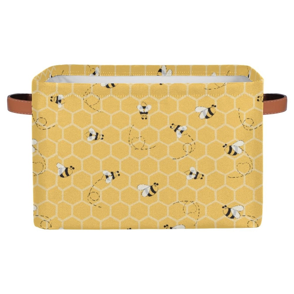 Yellow Bee Basket Cube Storage Bin with Honeycomb Shelves for Toddler Toy Organization
