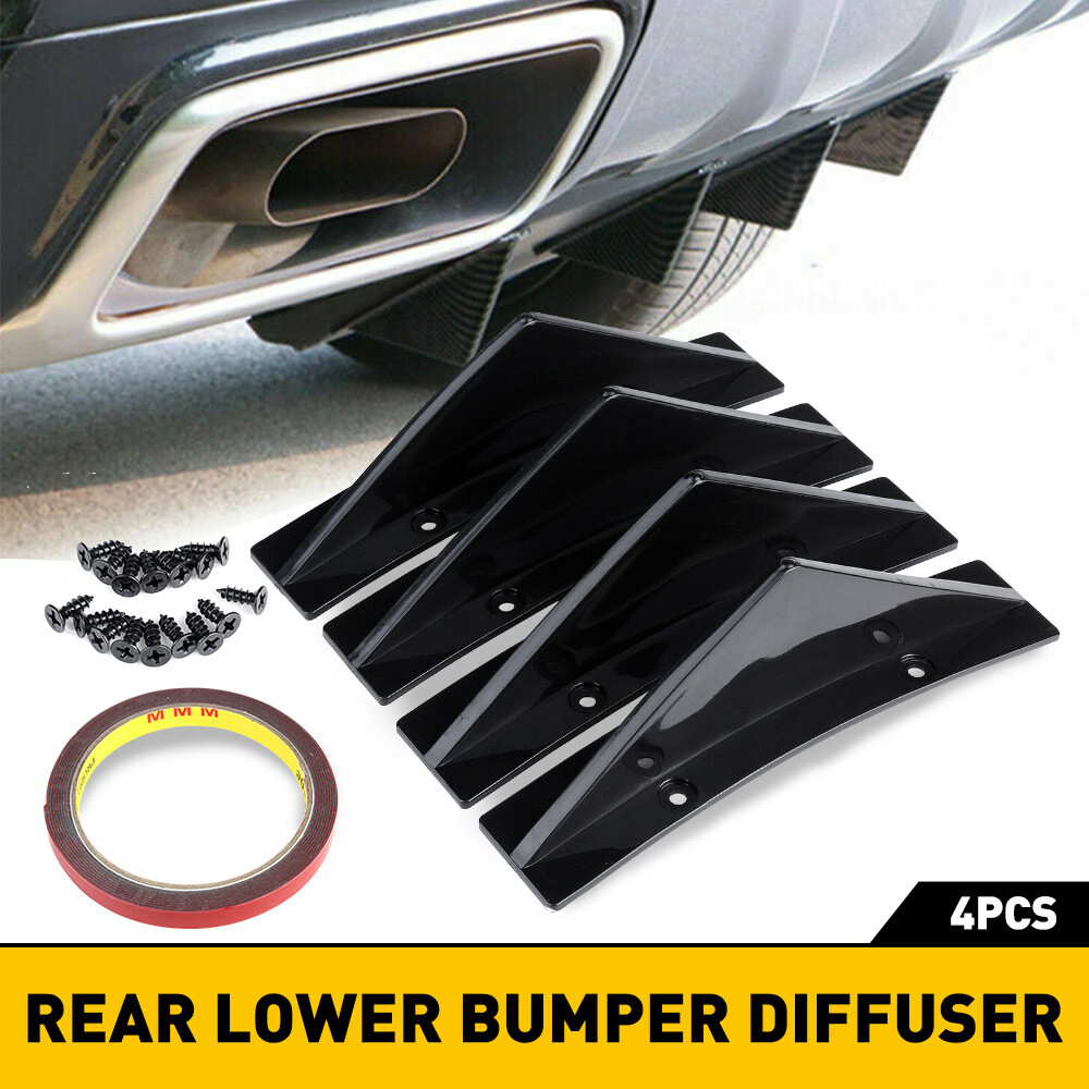 Glossy Black Rear Spoiler Bumper Lip Splitter Diffuser Universal Body Kit 4x