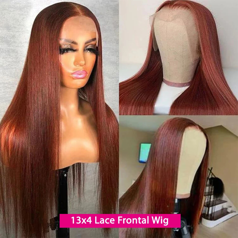 Reddish Brown HD Pre Plucked Straight Lace Front Wig with 4x4 Closure