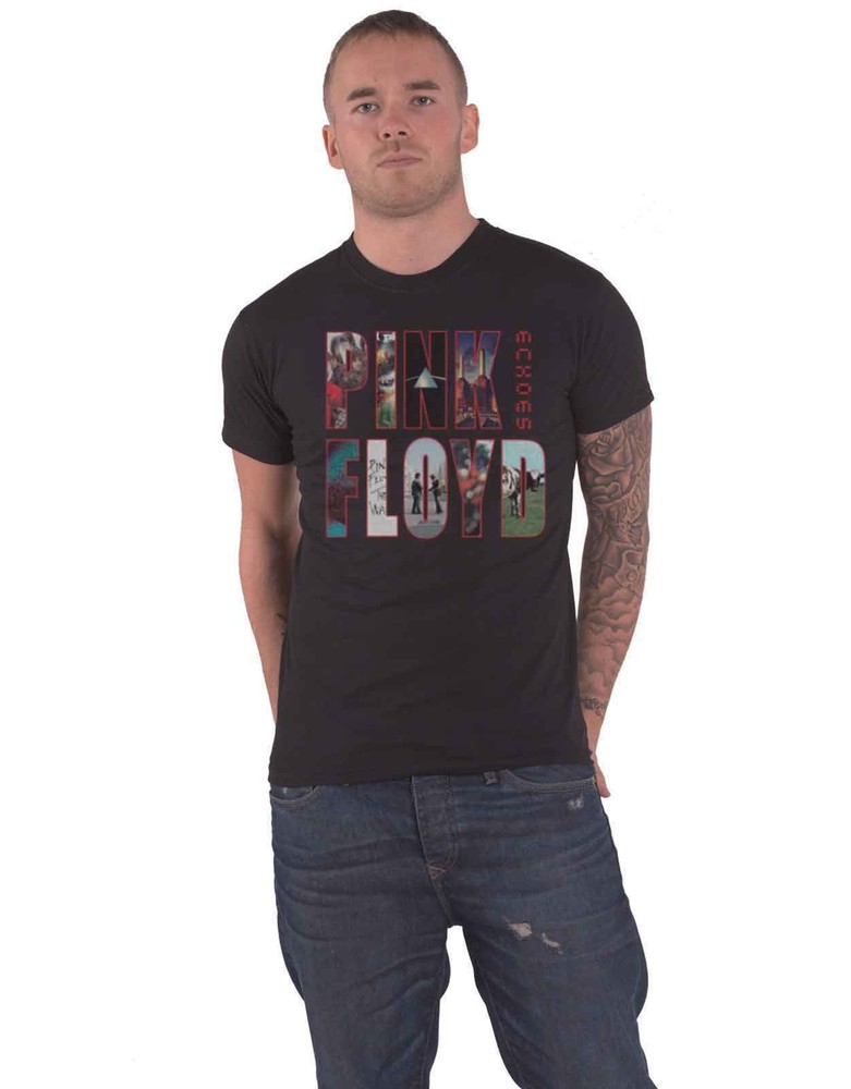 Official Pink Floyd Echoes Album Montage Band Logo Black Men’s T-Shirt