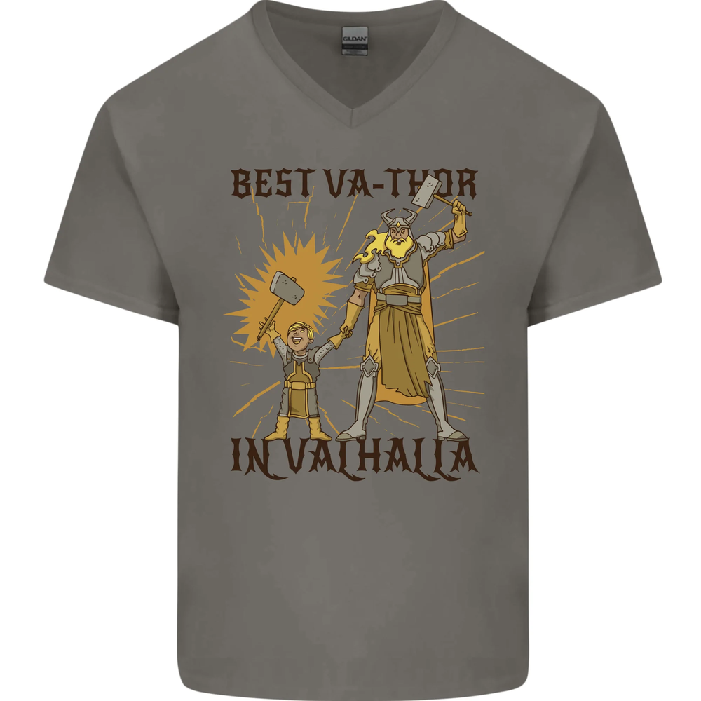 Best Va Thor in Valhalla Viking Fathers Day Mens V-Neck Cotton T-Shirt
