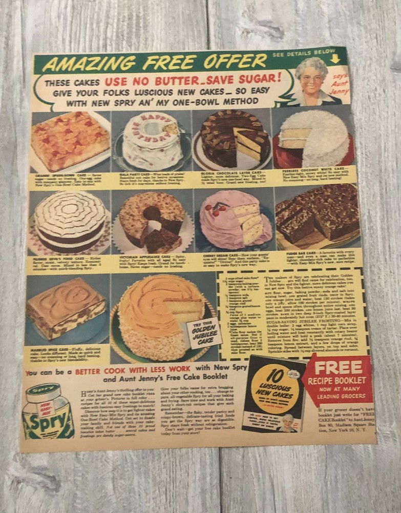 VTG Spry Baking Cakes Recipe Book Magazine Ad 0C25
