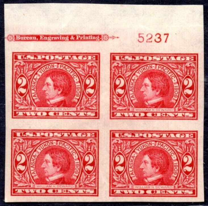 1909 Alaska-Yukon-Pacific Expo Imperf Block of 4 with Imprint #5237 US Stamp