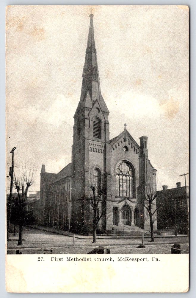 VINTAGE OLD ANTIQUE POSTCARD PICTURE PHOTO FIRST METHODIST CHURCH STEEPLE CROSS