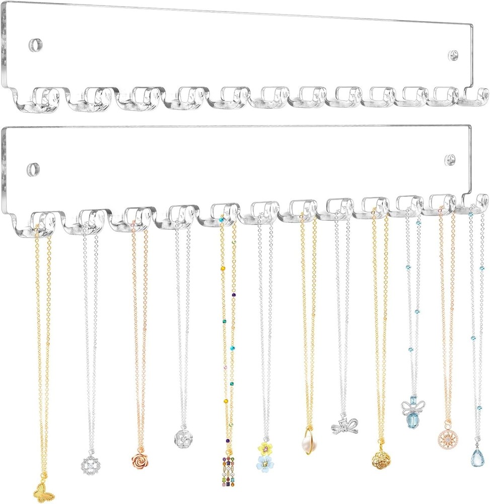 2-Pack Acrylic Wall-Mounted Necklace Organizer for Jewelry Storage