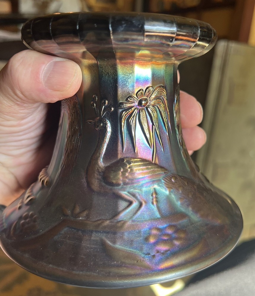 Purple Peacock Fountain Punch Bowl Base by Northwood