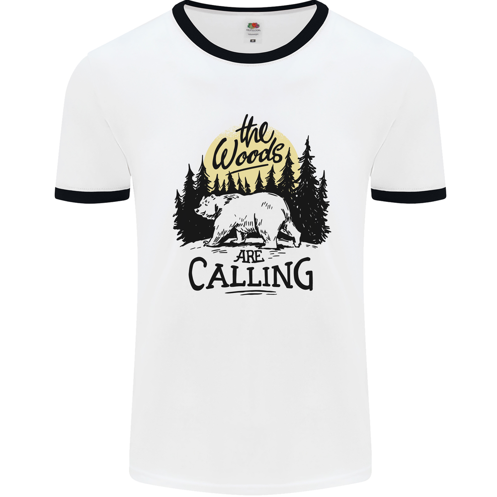 The Woods Calling Camping Trekking Bear Mens Ringer T-Shirt