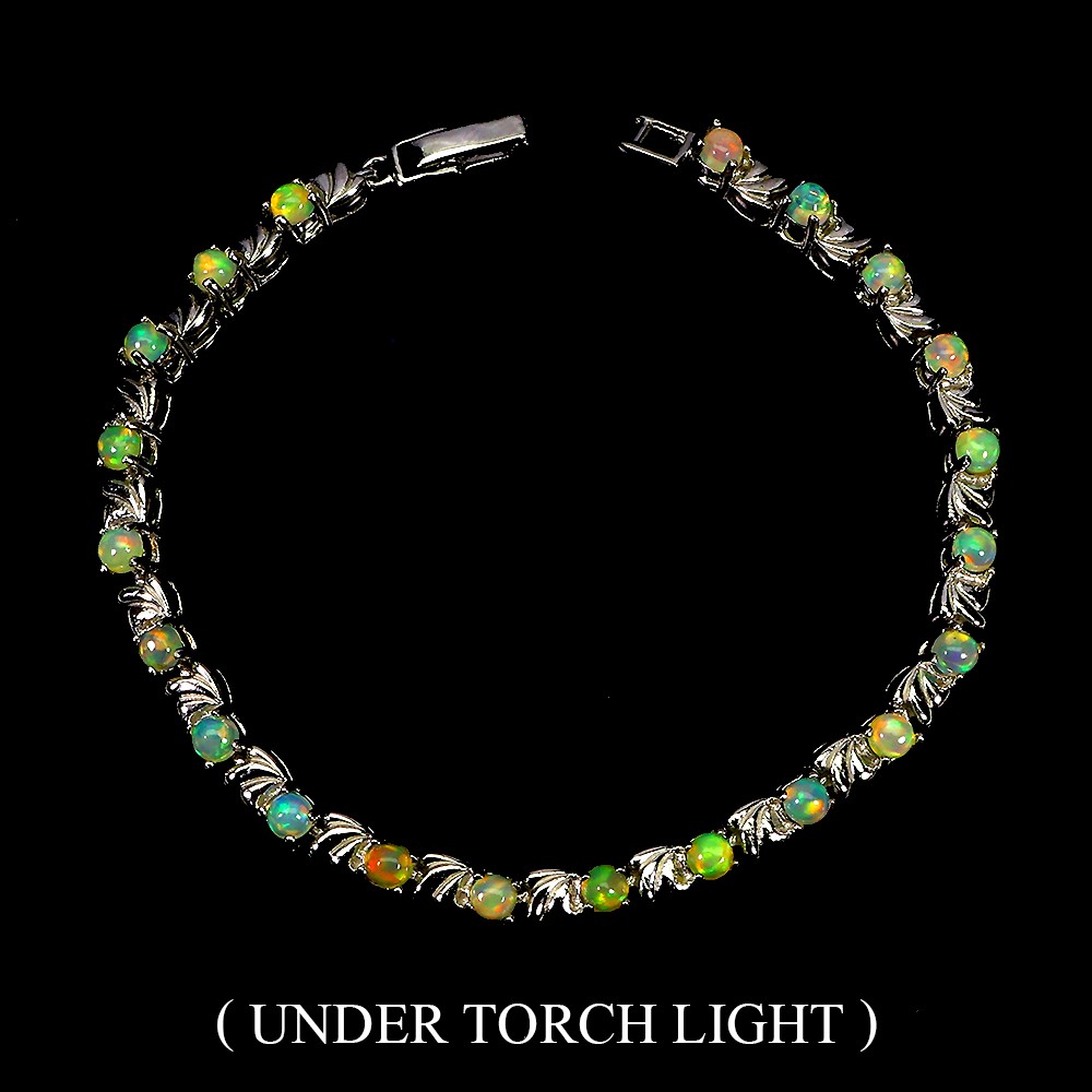 925 Sterling Silver Bracelet with 3.5mm Round Fire Opal Gemstone 7in