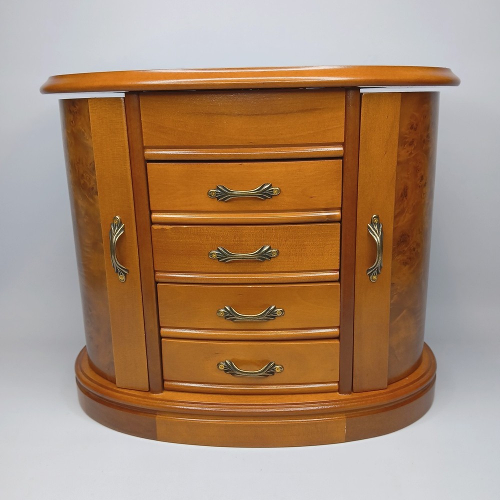 Mele & Co. Golden Oak Wood Heloise Jewelry Box Chest Armoire Oval 11
