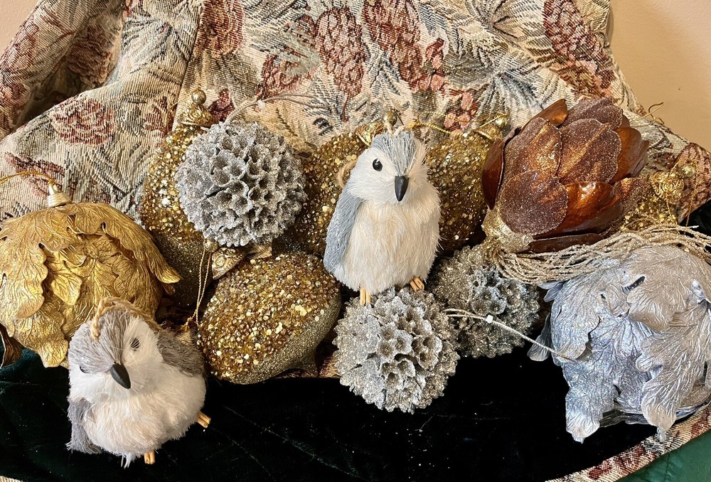 Gold/ Silver Ornament Lot Rustic Cabin Woodland Animals