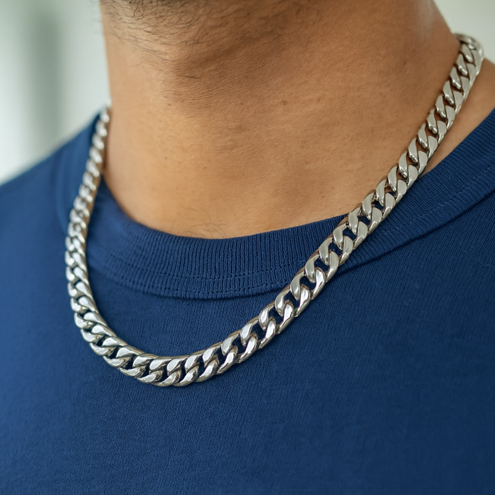 PT950 Cuban Miami Platinum Chain  24 Inches Necklace Width 9.4 MM Christmas Sale-image