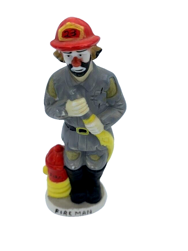 VTG Emmett Kelly Jr Clown Firefighter Figurine Collection Porcelain Flambro 4.5