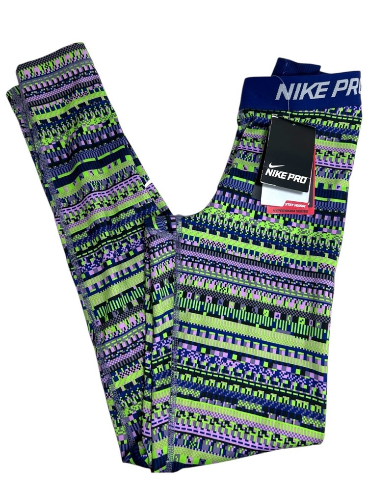 Nike Pro Leggings Sz S Leggings Fleece Lined Aztec Multicolor Stripes Activewear