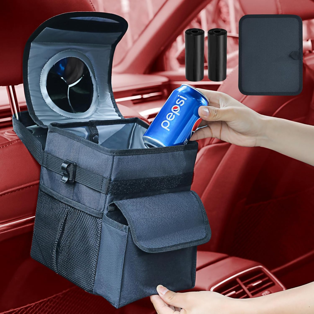 Car Trash Can with 50 Trash Bags, Car Interior Accessories, Suitable for Car, Ho