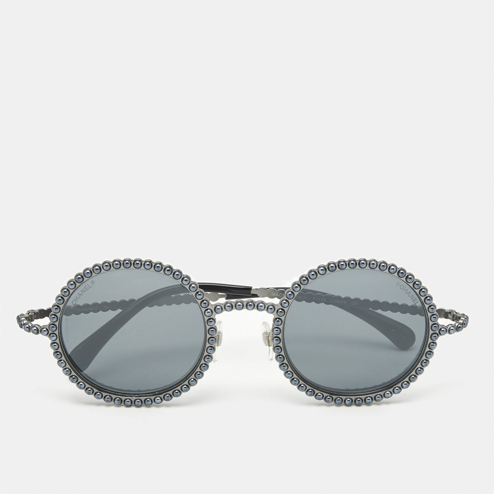Chanel Grey Blue 71138 Pearl Round Sunglasses with Stylish Design