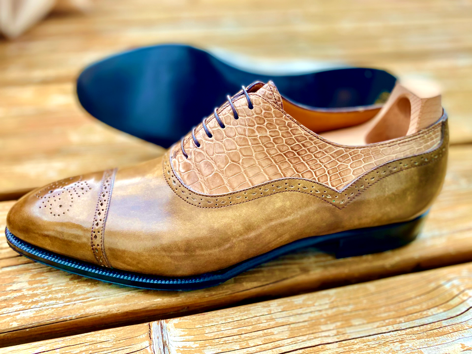 Maison Koly X Enzo Bonafe Oxfords Khaki Museum Crocodile  john Lobb dustbags