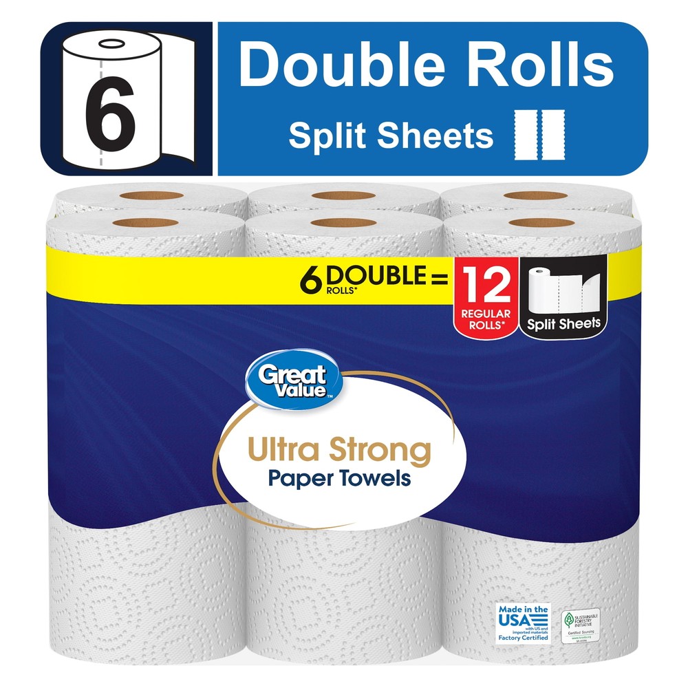 Ultra Strong 6 Double Roll Paper Towels for Heavy Duty Cleaning