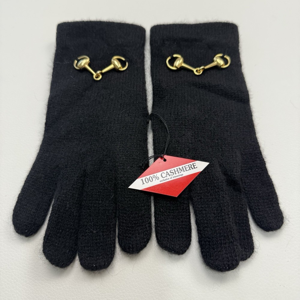 100% Cashmere Black Gloves with Gold Metallic Accents – Lightweight & Elegant