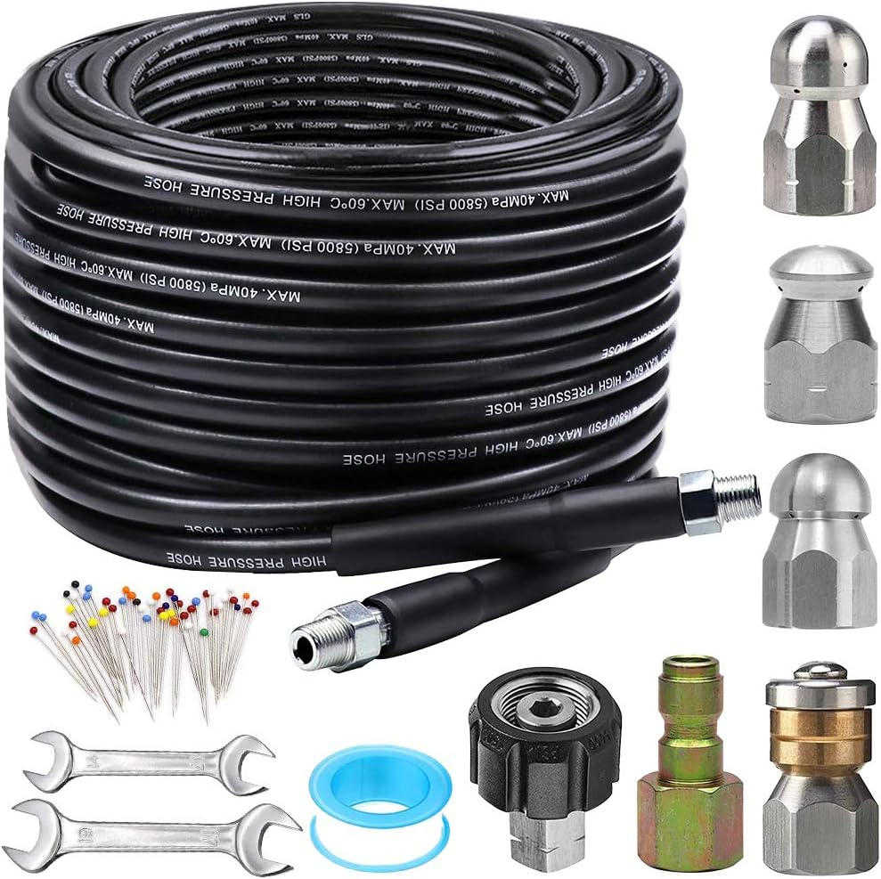 Heavy-Duty 100FT Sewer Jetter Kit for 5800PSI Pressure Washers