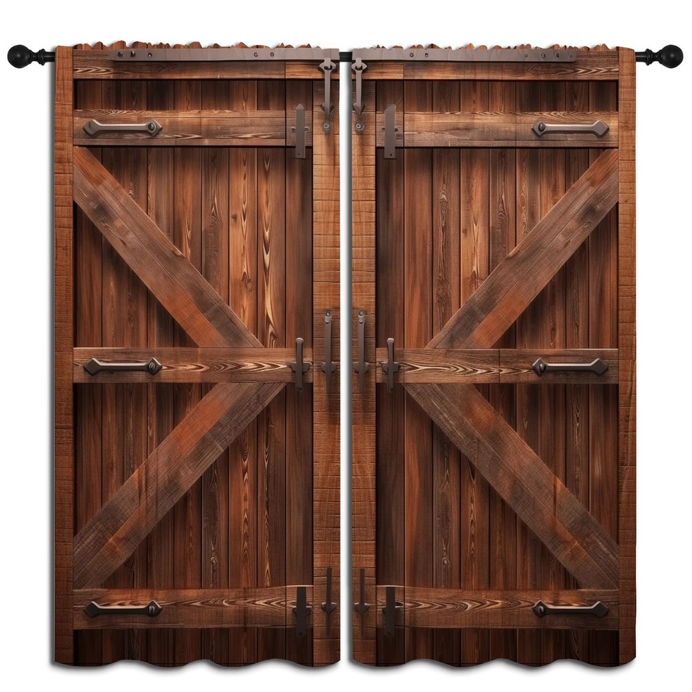 Rustic Barn Wood Blackout Curtains for Boys Girls Bedroom Decor in Brown
