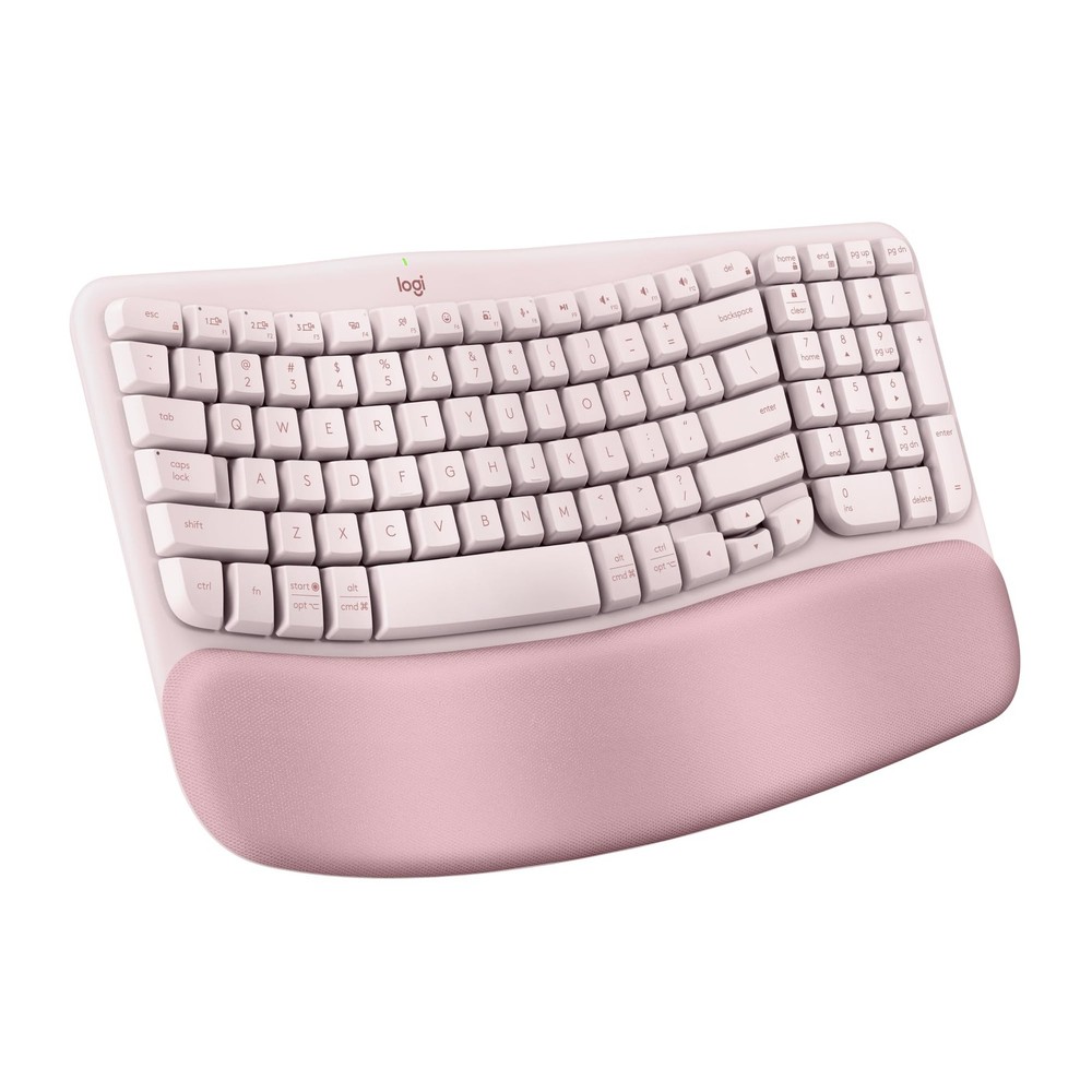 Wave Keys Wireless Ergonomic Keyboard with Cushioned Palm Rest Comfortable Na...