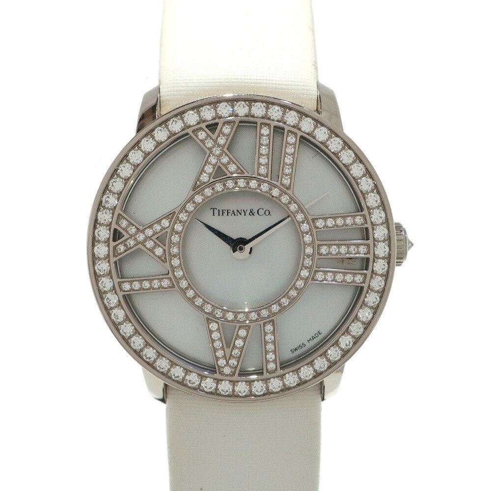 TIFFANY Z1900.10.40.E91A40B Quartz K18WG 750 White Gold Diamond Shell Atlas