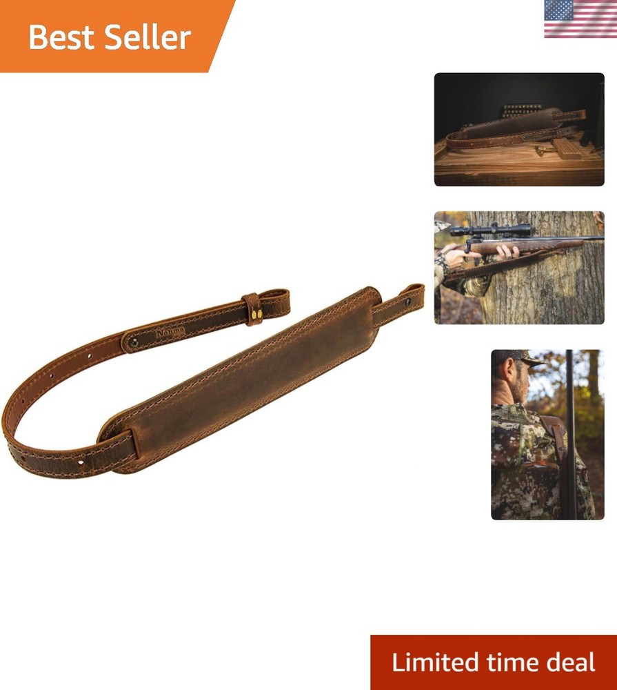 BF500 Buffalo Leather Padded Rifle Gun Sling, Crazy Horse/Brown Stitched, Bla...