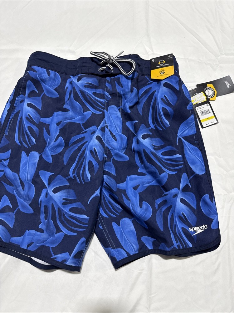Speedo Men's Blue Tropical Print Swimming Trunks Size Medium