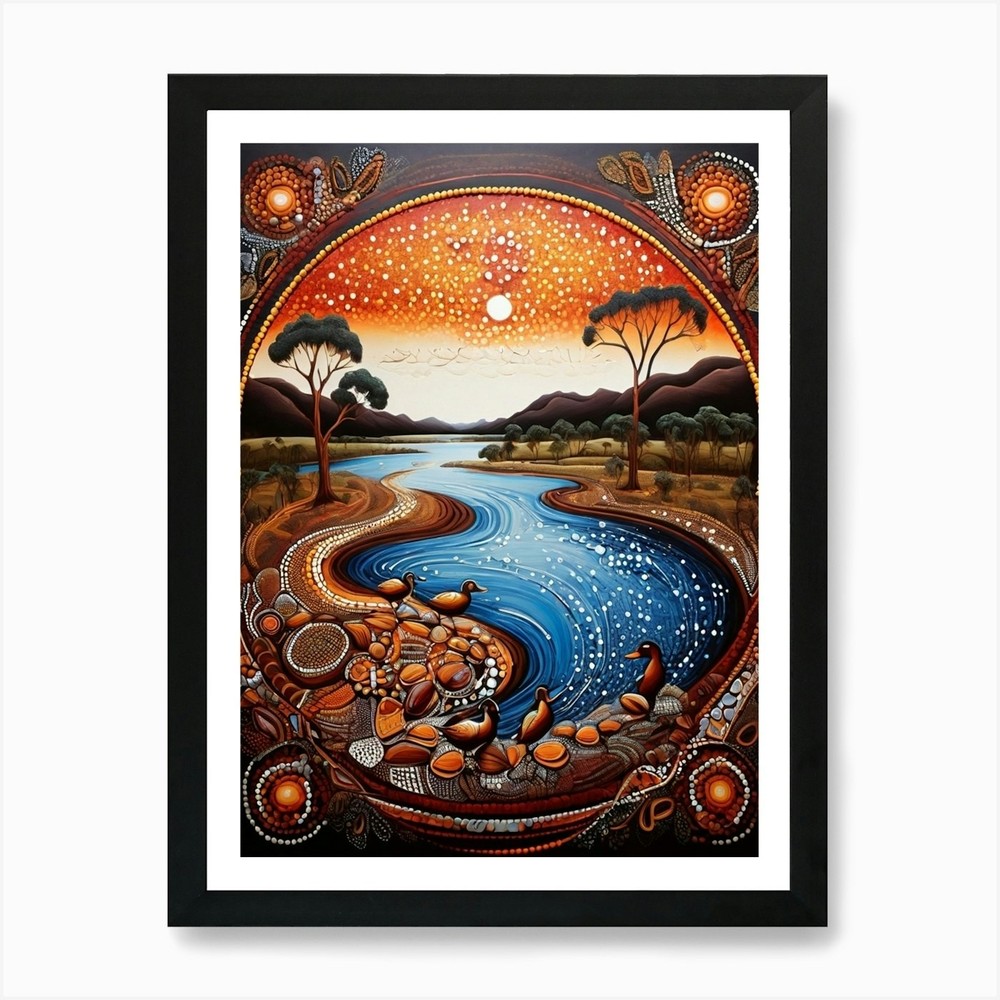 Default Australian Aboriginal Tradi Framed Wall Art Poster Canvas Print Picture