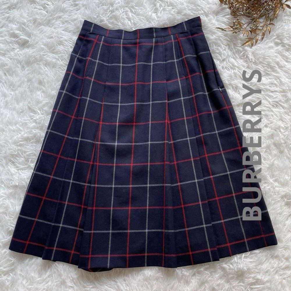 Burberry Vintage Nova Check Wool Pleated Skirt Size 13 2L