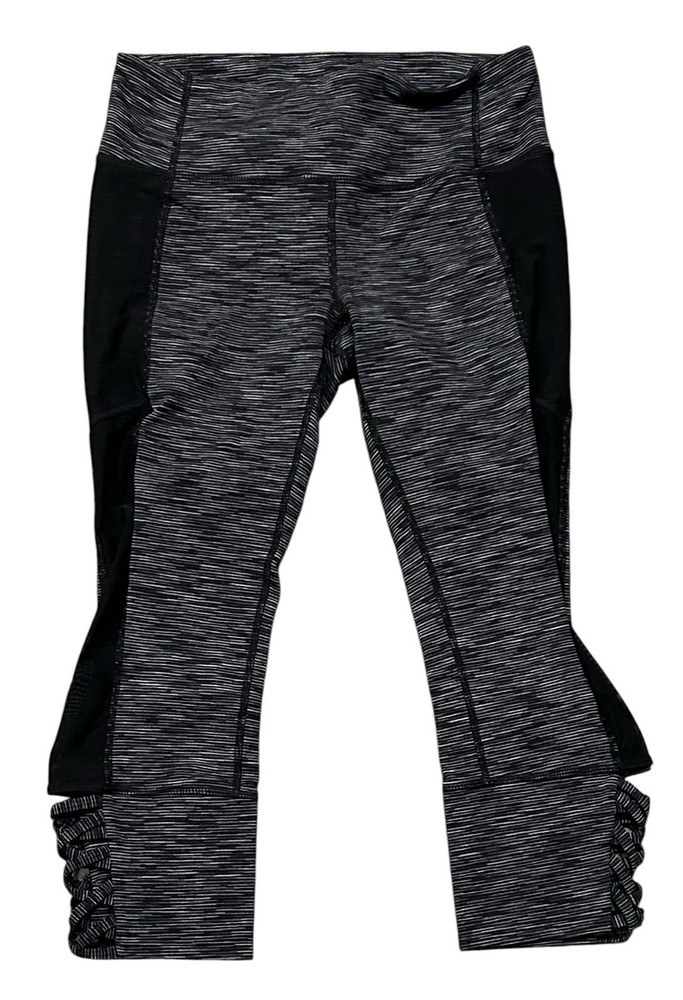 ATHLETA Gray Space Dye CRISS CROSS CHATURANGA CAPRI Cutout Cropped Leggings S  