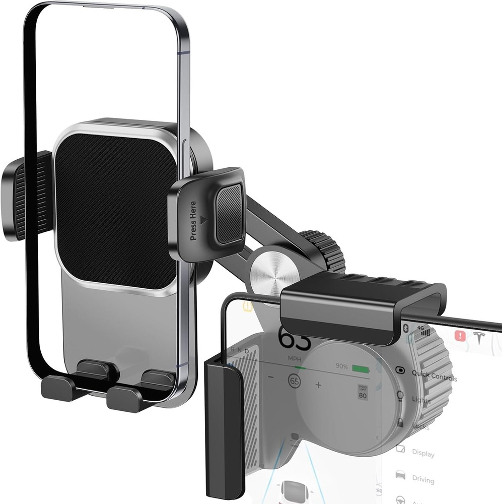 Tesla Model Y 3 Phone Mount 2024 - Adjustable Black Car Accessory