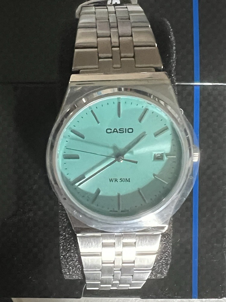 casio stainless steel men watch mtp B145D 2a1v Tiffany Colorway