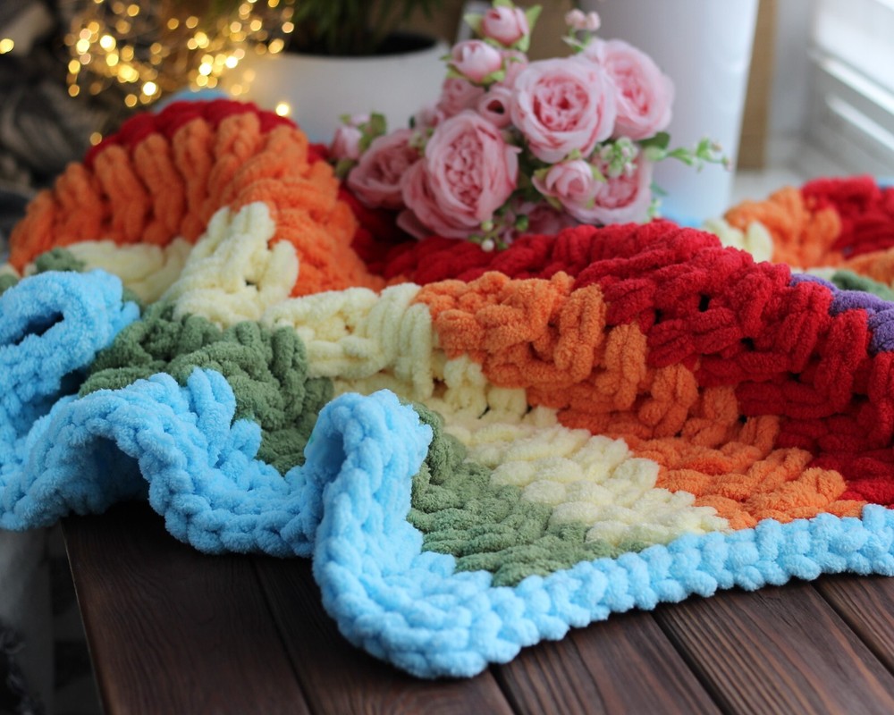 Crochet Rainbow Baby Blanket – Soft Handmade Nursery Throw – Newborn Gift Idea