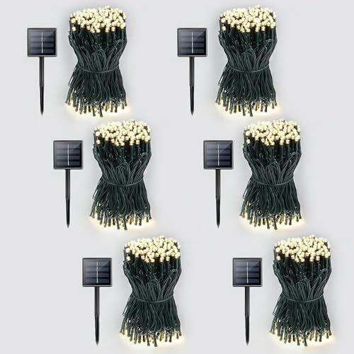6-Pack Green Wire Solar Christmas Lights 255FT 720 LED Solar 6 Pack Warm White