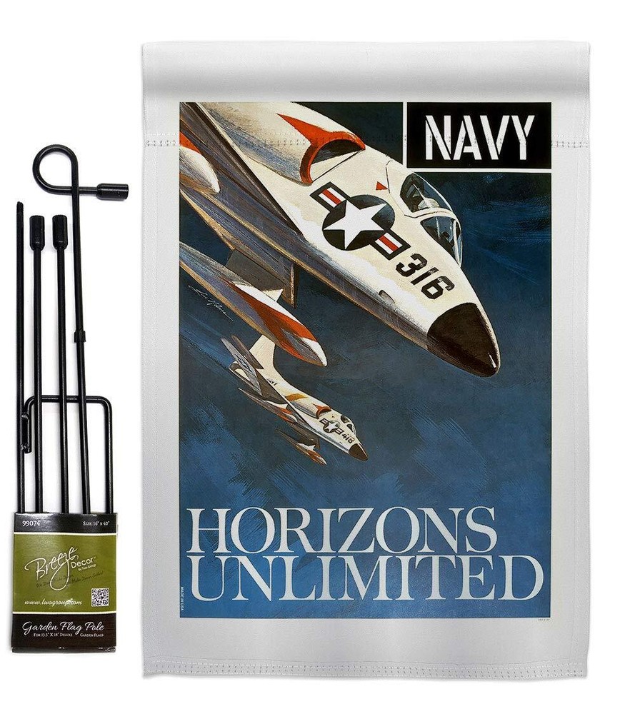Horizons Unlimited Garden Flag Set with Stand Armed Forces Navy USN Seabee Un...