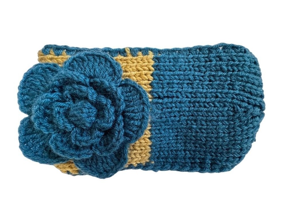 Zia Womens Teal Flower Crochet Headband Boho Cottagecore Knitted Bandana Hippie Style